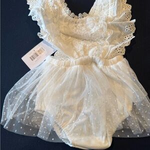 Ivory Lace & Tulle Baby Romper with Skirt